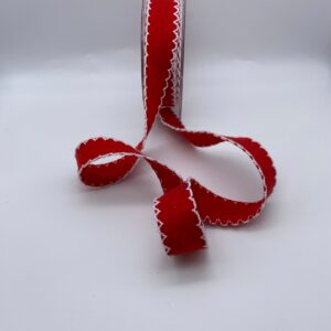Red Felt Band with White trim ribbon, scandi christmas - 25mm - per metre *