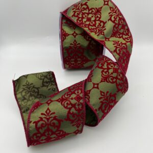 Wired Edge Khaki and Burgundy luxury Velvet ribbon 63mm - per metre *