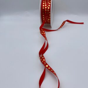 Gold Stars on Red Satin Ribbon - 6mm - per metre*
