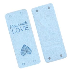 Sky Blue Rectangle "Made with love" Label Faux Leather 20mmx50mm