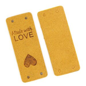 Mustard Rectangle "Made with love" Label Faux Leather 20mmx50mm