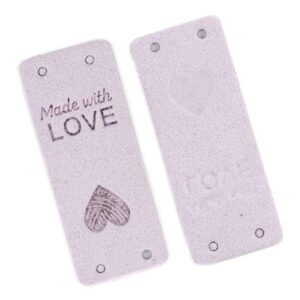 Lilac Rectangle "Made with love" Label Faux Leather 20mmx50mm
