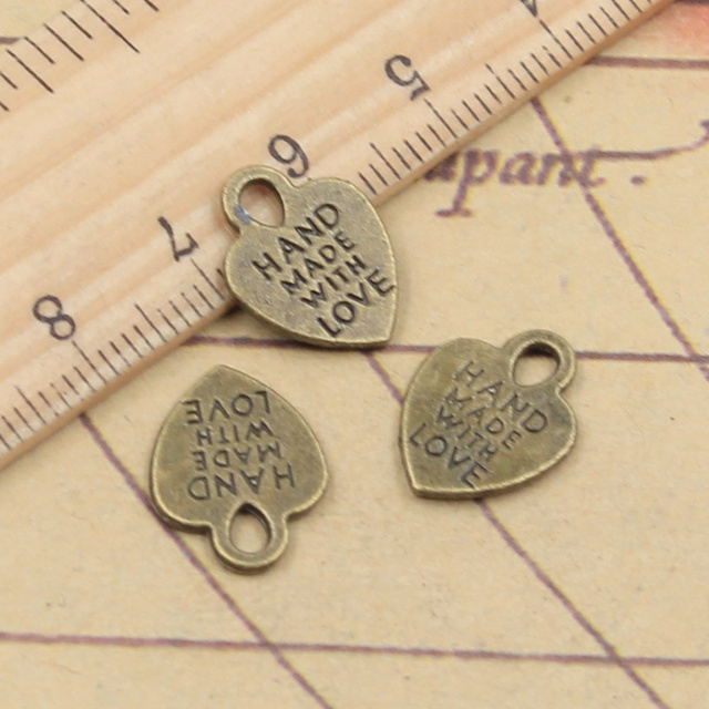 Handmade Heart Charm Pendant 15mmx12mm Burnished Brass per piece