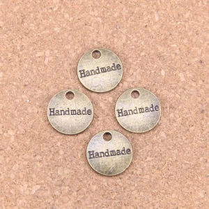 Handmade Charm Tag 14mm diameter Antique Burnished Brass per piece