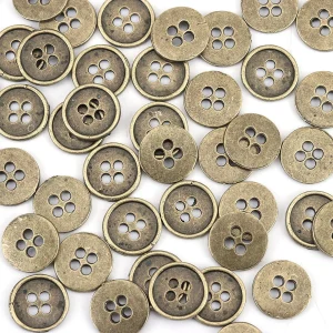 13mm burnished brass metal button 4 holes, with rim