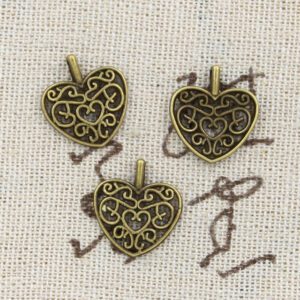 Hollow Heart Charm 16x14mm Antique Bronze