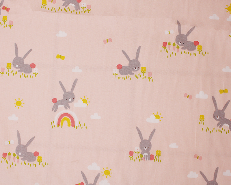 Rainbow bunnies cotton poplin pink