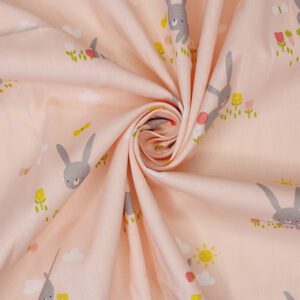 Rainbow bunnies cotton poplin pink