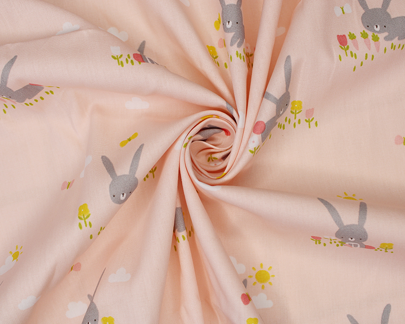 Rainbow bunnies cotton poplin pink