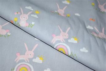 Rainbow bunnies cotton poplin silver
