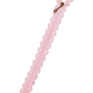 Decorative Lace Edged Zip - Pale Pink - 20cm Long with Dangling Bronze Glider