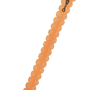 Decorative Lace Edged Zip- Orange - 20cm Long with Dangling Bronze Glider