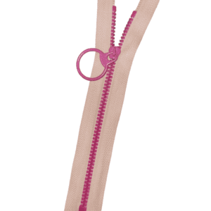 Pastel Coloured Zip - 15cm Long with Ring Pull Style Metal Slider - Beige and Fuchsia Purple