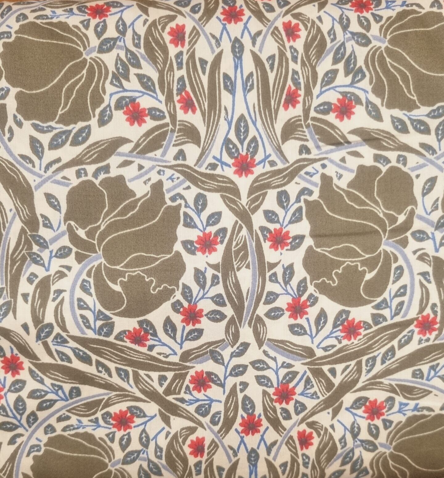100% Pima Cotton Lawn -SI 0232/A- Green and Cream Floral, per 1/2 metre