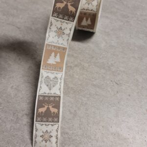 Alpine Rustic Christmas wire edge heart, stag, tree ribbon 20mm, per m *