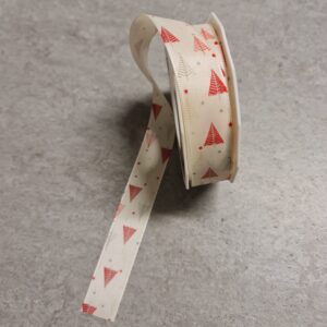 Red Grey Silver Trees on White Taffeta, 25mm, per 1/2 m *