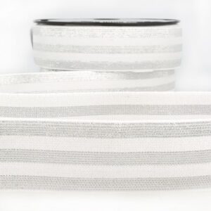 Metallic Striped Knit Elastic 40mm wide - White and Silver, sold per 1/2 metre
