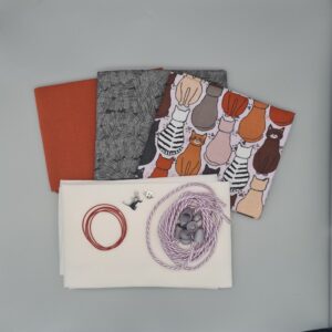 Lunch drawstring and handles bag kit - Cats pink, rust, grey *