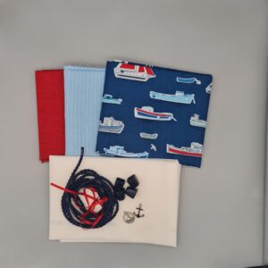 Lunch drawstring and handles bag kit - Nautical Boats Stripes Blue Red *