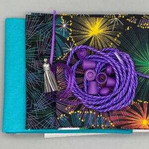 Lunch drawstring and handles bag kit - Fireworks with purple and turquoise *