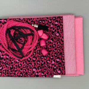 Lunch drawstring and handles bag kit - Pink Cheeta print with pink *
