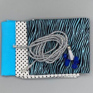 Lunch drawstring and handles bag kit - turquoise wild animal print with white black spots *