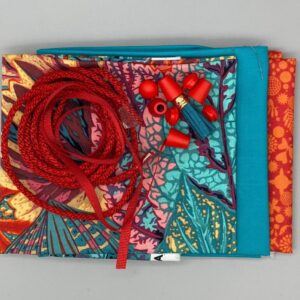Lunch drawstring and handles bag kit - Tropical flower colours teal orange *