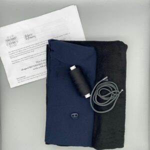 Soft navy and black fabric strips with sewing accessories, ideal for textile projects, craft sewing, and fabric crafts — perfect for DIY enthusiasts and tailoring.