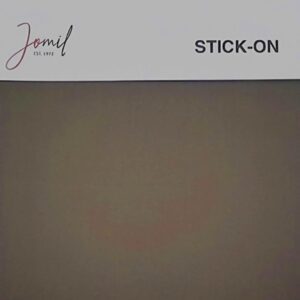 Shiny bronze fabric sample with iron-on and stick-on options, ideal for sewing projects and fabric finishing. High-quality textile perfect for craft and fashion applications.