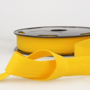 Golden yellow bias tape spool, perfect for sewing and dressmaking projects at Fabric & Finery. High-quality craft supplies in vibrant colours.