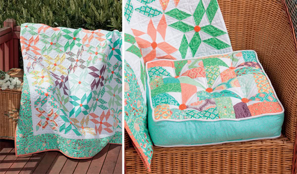 Bright, colourful patchwork quilt with intricate geometric patterns, perfect for adding a vibrant touch to your bedroom or living space, showcasing high-quality fabric and elegant finishing from Fabric & Finery.