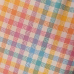 Vibrant colourful gingham fabric with intricate diagonal stripe pattern, perfect for quilting, dressmaking, and home decor projects, showcasing high-quality textile craftsmanship.