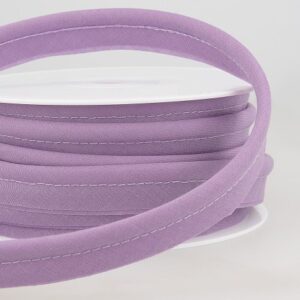 Lavender stretch bias tape for sewing and tailoring projects, providing flexible and durable finishing touch for garments and crafts.