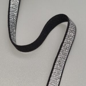 Knit Elastic Glitter Band 10mm Wide - Silver on Black - per 1m