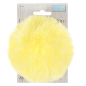 Large 11cm Faux Fur Pom Pom Lemon Yellow Pastel