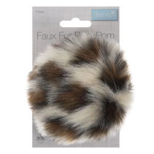 Large 11cm Faux Fur Pom Pom Natural Leopard Pattern