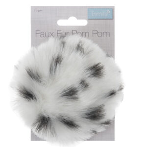 Large 11cm Faux Fur Pom Pom Black Dots on White