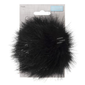 Large 11cm Faux Fur Pom Pom Black Glitter