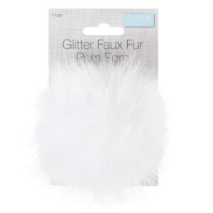 Large 11cm Faux Fur Pom Pom White Glitter