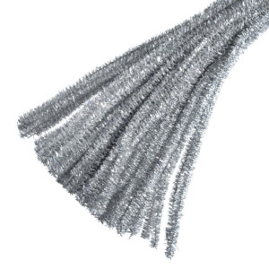 Chenille Pipe Cleaner silver glitter 30cm x 6mm, per piece