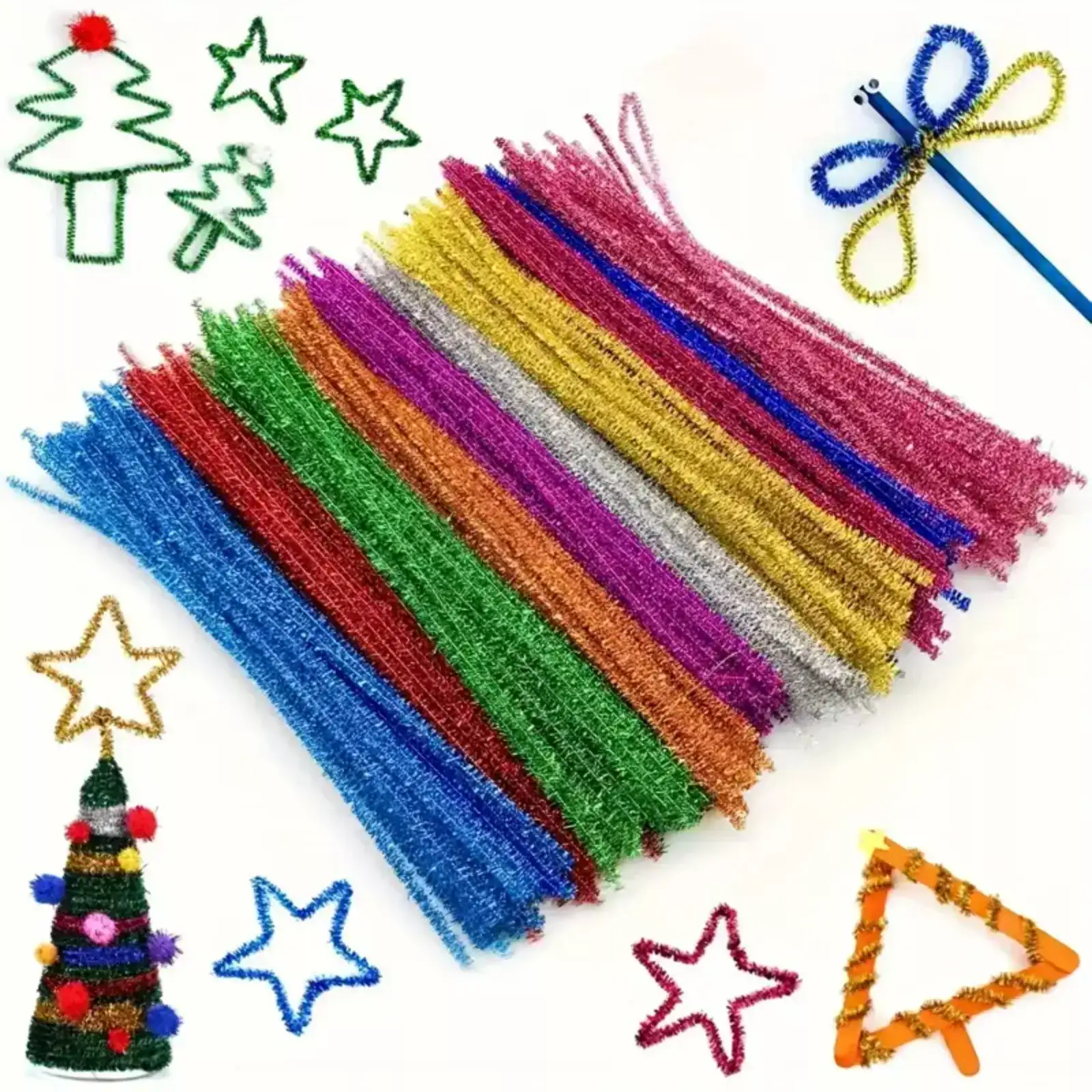 Chenille Pipe Cleaner silver glitter 30cm x 6mm, per piece - Image 4