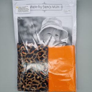 Leopard Print with Orange Reversible bucket hat kit, makes two, free pattern child to adult sizes