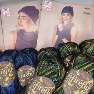 * King Cole Firefly Aran Pattern and Yarn Knitting Kit for Ladies Hat, Scarf and Fingerless Gloves