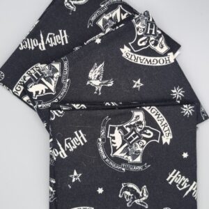 Harry Potter Hogwarts School Houses Quilting Fat Quarter - Black and Cream
