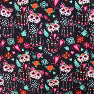 100% Cotton Skulls, Cats, Hearts & Flowers - Fat Quarter