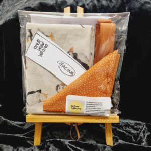 Apron sewing kit - Scottish Puffins on Linen Look with Rust Pocket and Straps