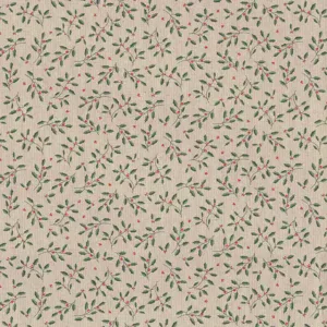 B&B fabrics Cotton rich linen look digital print "Little Holly Branch" per 1/2 metre