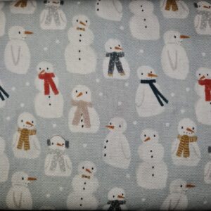 "Snowmen on blue grey background" 100% Cotton furnishing print fabric Christmas per 1/4 m