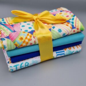 100% premium cotton 4 Spring Brightly Patterned Easter Eggs and Blue Fat Quarter bundle, 46cmx56cm each