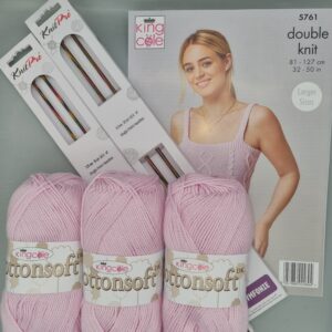 Premium King Cole Cottonsoft DK Top Knitting Kit with Luxury Knit Pro Symfonie Needles